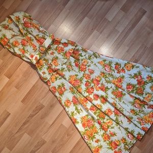 Vintage 1970's handmade orange floral matching skirt, shirt and belt